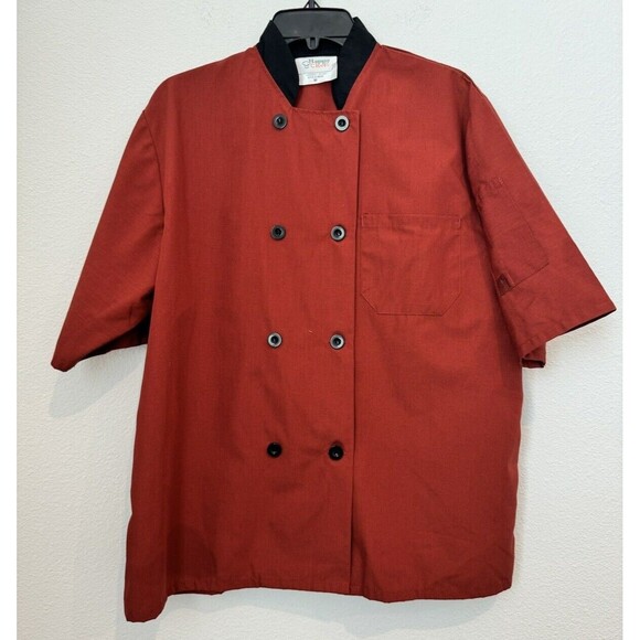 Happy Chef Unisex Red & Black Short Sleeve Double Breasted Chef Coat Size Medium - Picture 1 of 10